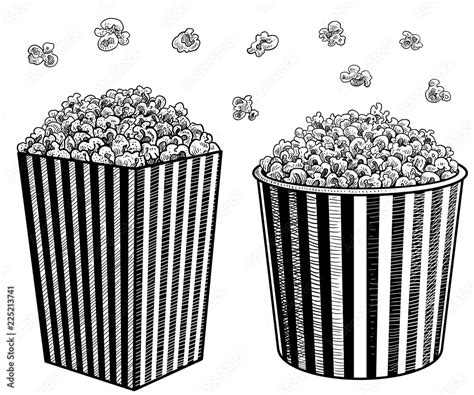 Popcorn in box illustration, drawing, engraving, ink, line art, vector Stock Vector | Adobe Stock