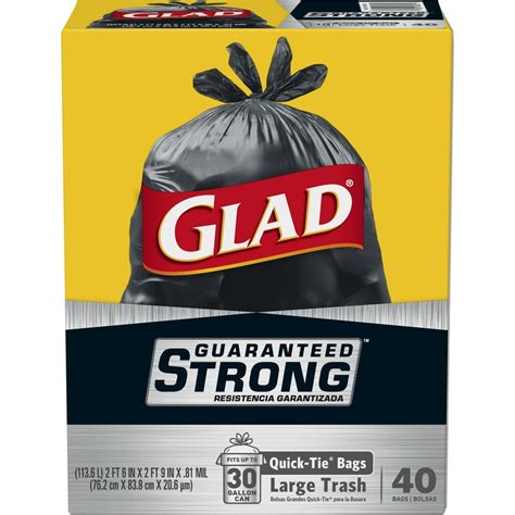 Glad Quick Tie Extra Strong Large Trash Bags, 30 Gallon, 40 Bags - Walmart.com - Walmart.com