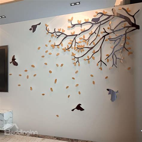 Amazing Acrylic Orange Tree Branches and Birds Design 3D Wall Stickers | Wall sticker design ...