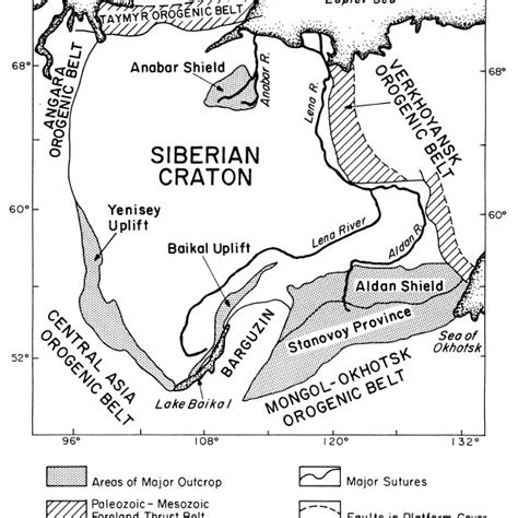 Geotectonic map of the Siberian Craton with the Anabar River and Shield... | Download Scientific ...