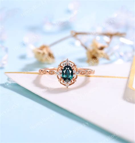 Vintage Teal Sapphire Engagement Ring Rose Gold - Etsy