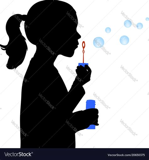 Little girl blowing soap bubbles silhouette Vector Image