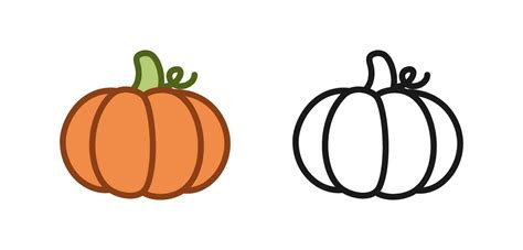 Cute pumpkin cartoon colored and outline line art icon logo set. Vector illustration for ...