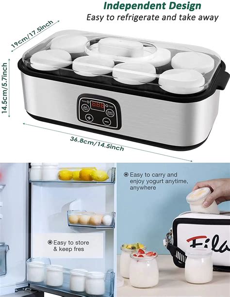 Yogurt Maker Temperature Control With Lcd Display And 8 X 180ml Glass Jars Yogurt Maker Home ...