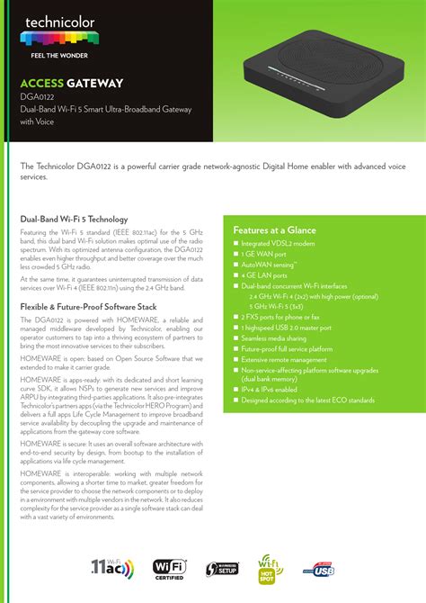 technicolor DGA0122 Smart Dual-band Concurrent Wi-Fi Ultra Broadband Router User Guide