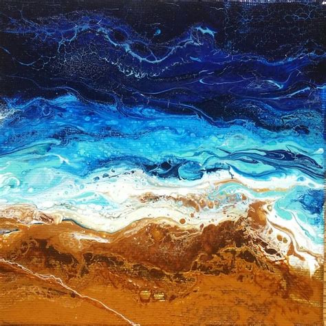 Acrylic pouring painting - Beach scene 5x5 canvas. My mom demands it. | Acrylic pouring art, Diy ...