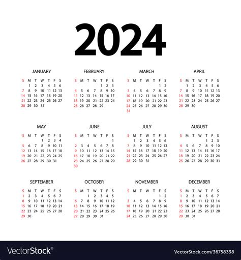 Calendar template for 2024 year planner diary Vector Image