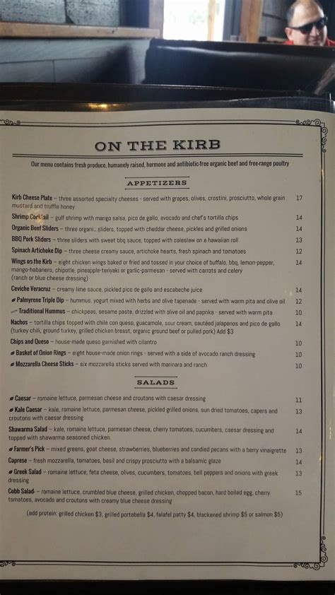 Menu at On The Kirb pub & bar, Houston, Kirby Dr