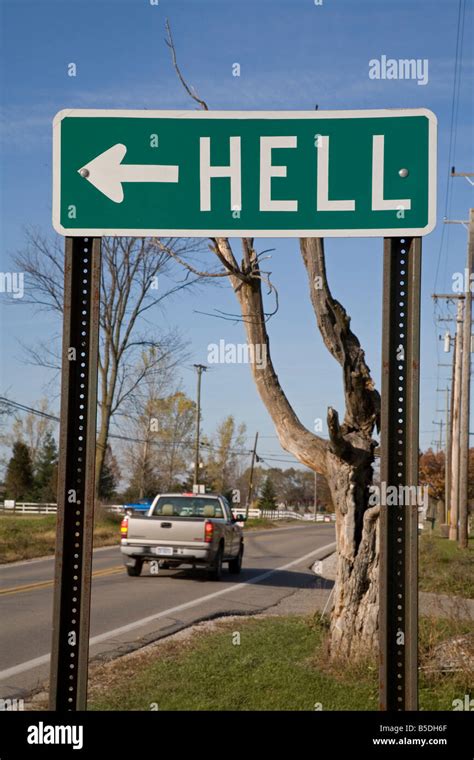 Hell Michigan A road sign points towards the small town of Hell Stock Photo - Alamy