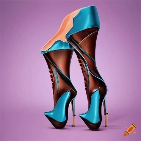 Surrealistic abstract high heels in chocolate brown and blue on Craiyon