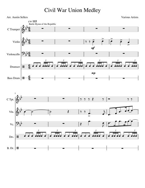 Civil War Union Medley Sheet music for Violin, Trumpet, Cello, Percussion | Download free in PDF ...