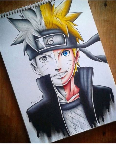 Half Sasuke And Naruto Drawing | Naruto Fandom