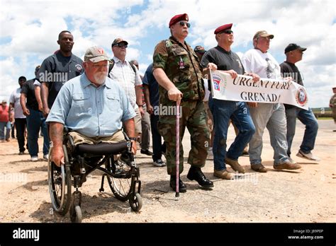 Veterans of the Grenada War march together on Sicily Drop Zone during ...