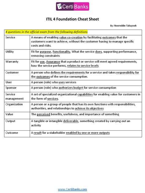 Itil 4 Foundation Cheat Sheet | PDF | Risk | It Service Management