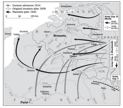 1940 German invasion plan of France and the Low Countries compared to ...