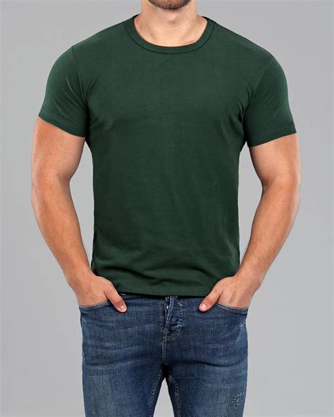 Men's Dark Green Crew Neck Fitted Plain T-Shirt | Muscle Fit Basics