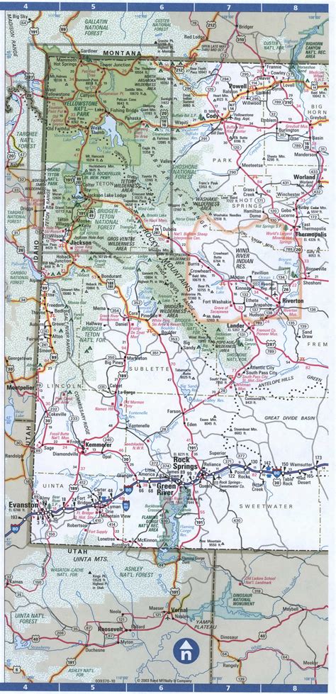 Map of Wyoming. Free highway road map WY with cities towns counties