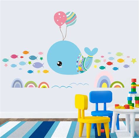 Brand New 2017 Wall Stickers Children Room Bedroom Cartoon Animation Whale Wall Sticker ...