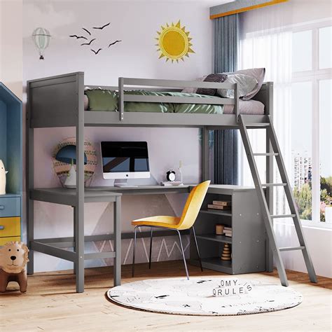 Buy Harper & Bright Designs Twin Size Loft Bed with Desk and Shelves ...