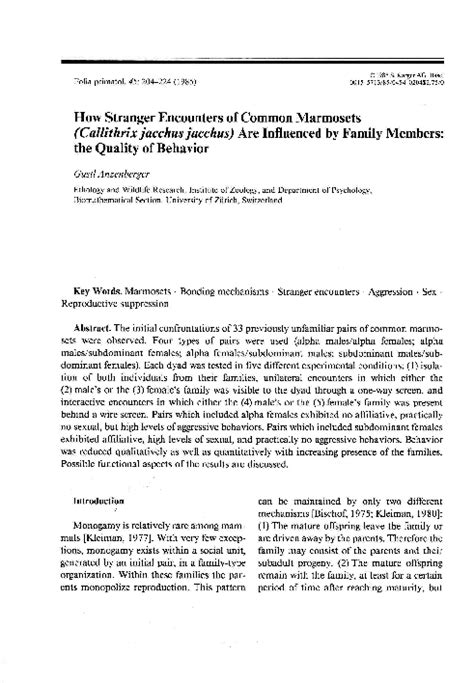 (PDF) How stranger encounters of common marmosets (Callithrix jacchus ...