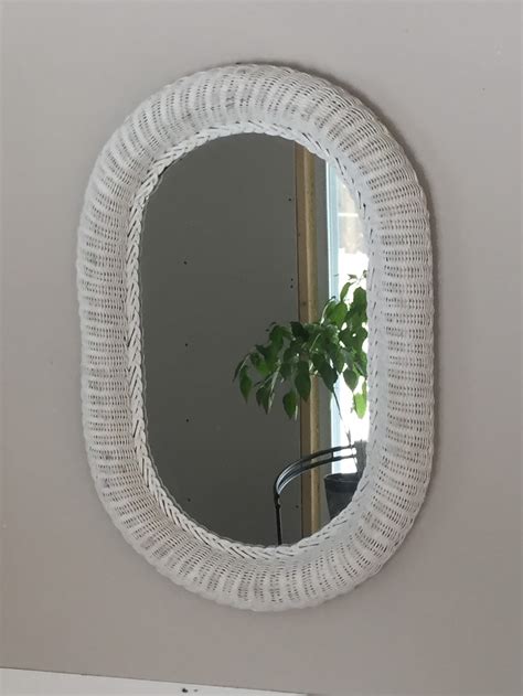 Rattan Mirror, Vintage White Wicker Rattan Frame Oval. 60s - Etsy