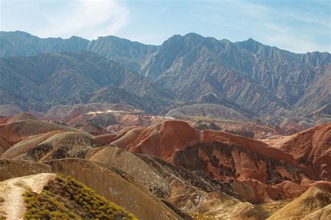 Premium Photo | Walking path through rainbow mountains in zhangye ...