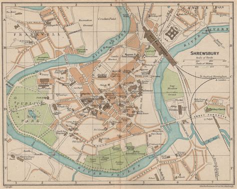 SHREWSBURY. Vintage town city map plan. Shropshire 1936 old vintage chart