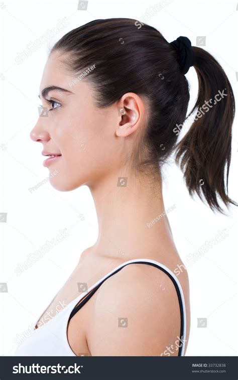 Profile Of Happy Girl Smiling Over White Background Stock Photo 33732838 : Shutterstock