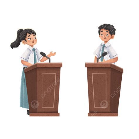 Students Speech Debate Behind The Podium With Microphone, Speech ...