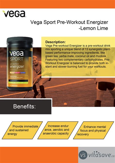 Vega Sport Pre-Workout Energizer Lemon Lime Flavour | Workout drinks, Energizer, Preworkout drink