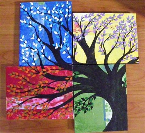 "4 Season Tree" Original 4 Canvas Painting. Starting at $30 on Tophatter.com! | Fall canvas ...