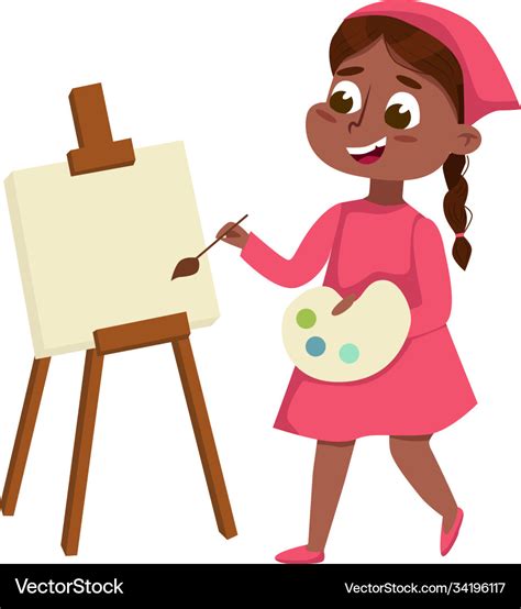 Cute girl painting on drawing easel studying art Vector Image