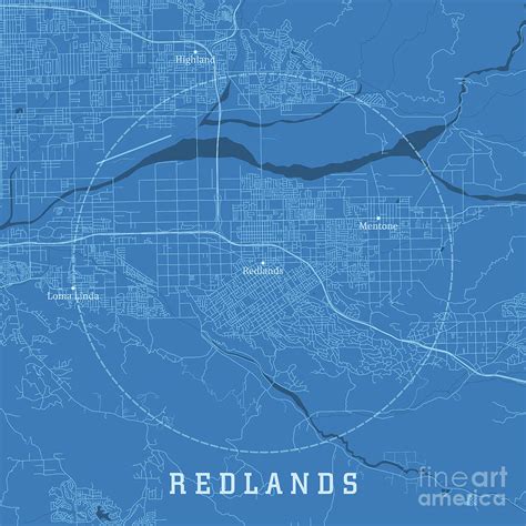 Redlands CA City Vector Road Map Blue Text Digital Art by Frank ...