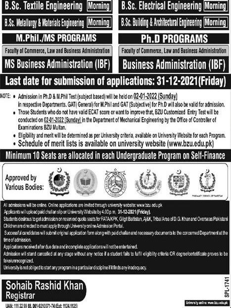 Bahauddin Zakariya University, Multan Announced Admissions 2021 - TalabIlm