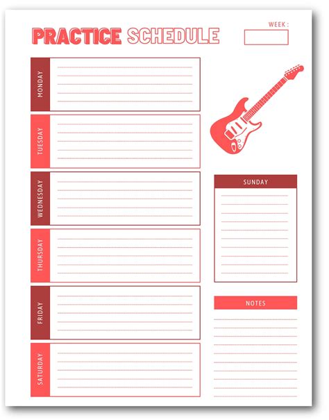 Weekly Guitar Practice Planner Printable, Study Planner, Weekly Practice Schedule, Daily ...