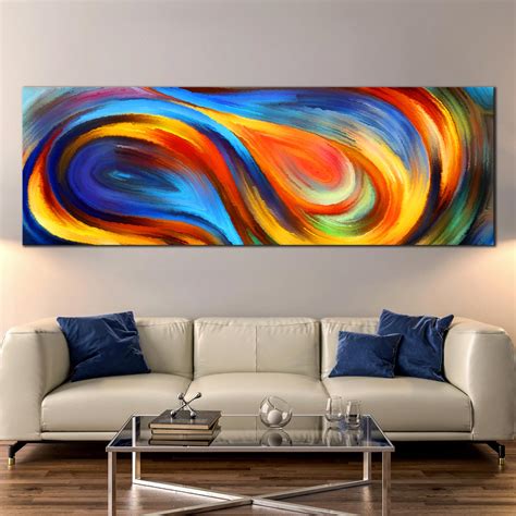 Rainbow Colors Panoramic Wall Art , 1 Piece Home Wall Décor Colorful Waves – Dwallart