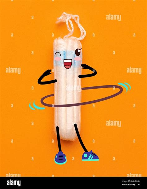 Contemporary art collage of tampon with cartoon drawings isolated over orange background. Free ...