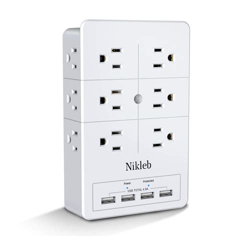 Multi Plug Outlet Surge Protector Nikleb, 12 Electrical Outlet Extender 3 Sided, Wall Outlet ...