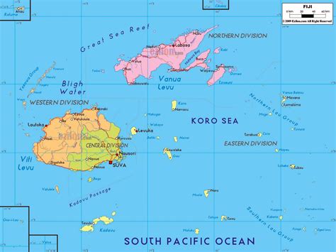 Large political and administrative map of Fiji with roads, major cities ...