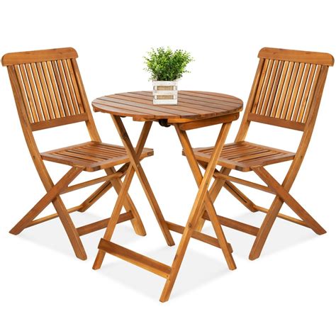 Best Choice Products 3-Piece Acacia Wood Bistro Set, Folding Patio Furniture with 2 Chairs ...