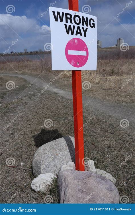 Road sign `Wrong way` stock image. Image of canada, road - 217011011