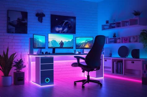 Premium AI Image | Gaming PC room with led lights in different colors ...