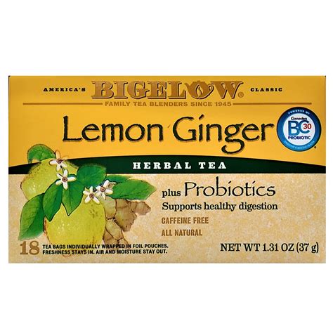 Bigelow Lemon Ginger Probiotics Herbal Tea (18 Tea Bags Pack) 2 Pack