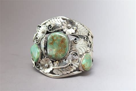 Reserved for Susan: Stunning Native American Navajo Green Turquoise Wide Cuff Bracelet with ...