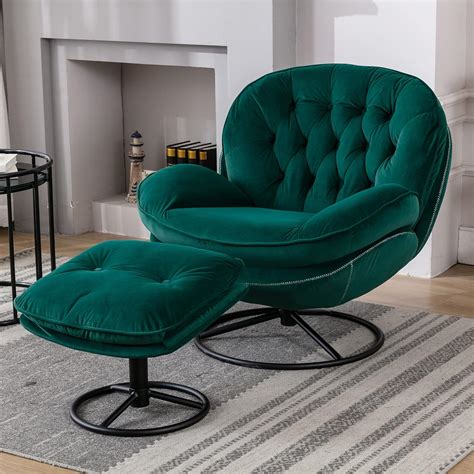 Amazon.com: Baysitone Velvet Swivel Accent Chair with Ottoman Set, Modern Lounge Chair with ...