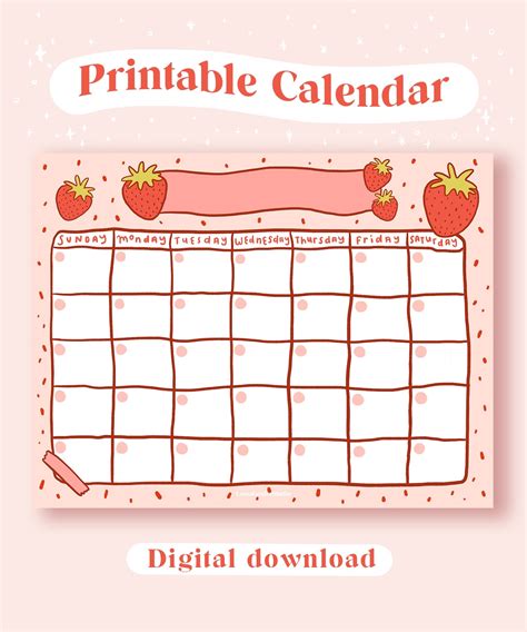 Strawberry Open Printable Calendar / Open Cute Printable | Etsy