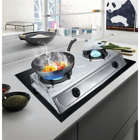 YLSHRF 1Pc Stainless Steel Double Burner Dual Gas Stove Home Kitchen Cooktop Cooker ,Gas Stove ...