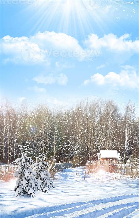 The village in winter forest 9868242 Stock Photo at Vecteezy