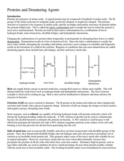 Protein denaturation lab - Proteins and Denaturing Agents Introduction Proteins are polymers of ...