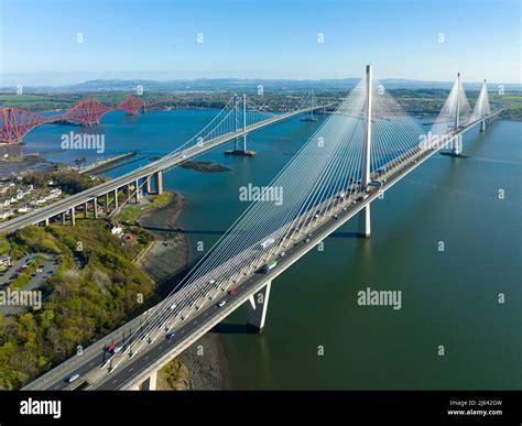 Aerial view from drone of the Three Bridges ( Queensferry Crossing ...